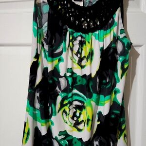 Wrapper Women's Sleveless Casual Summer Dress Green/Black/White Size L
